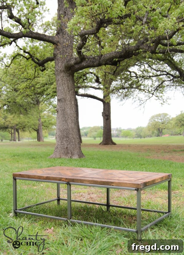 Craft Your Perfect Coffee Table: 16 Free DIY Plans and Video Tutorials 10 Another example of a DIY metal and wood coffee table design