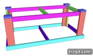 Ultimate DIY 4x8 Workbench With Free Plans 19 Attaching foot supports for casters to the workbench