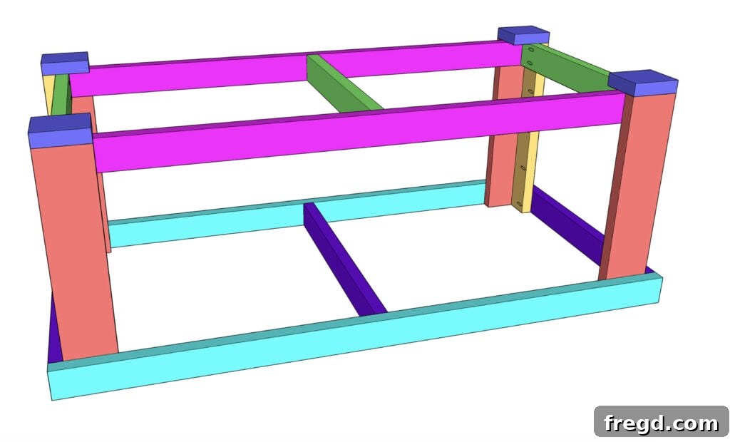 Ultimate DIY 4x8 Workbench With Free Plans 9 Attaching foot supports (base blocks) for casters to the underside of the workbench.