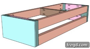 Stapling plywood side panels to the bench frame.