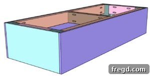 Attaching front plywood panel to the bench frame.