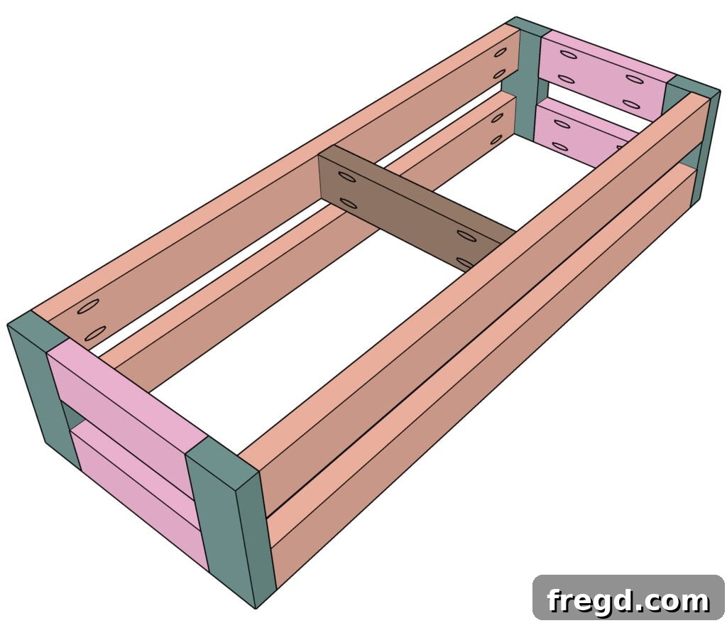 Adding a center support to the wooden bench frame, enhancing stability and durability for the upholstered cowhide bench.