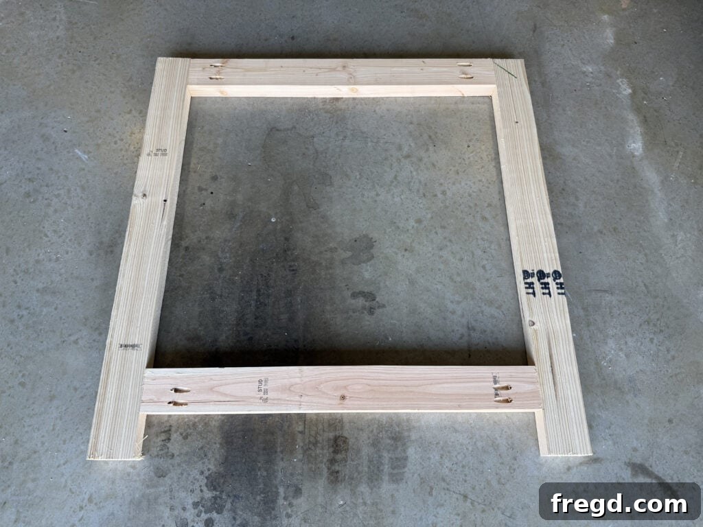 Two identical cabinet frames, ready for assembly into the full base.