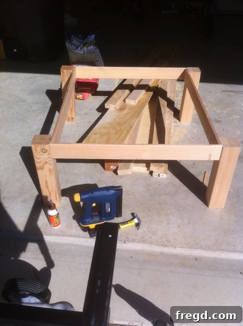 Table taking shape The coffee table frame taking shape