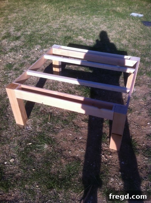 Supports added Installing support beams for a sturdy coffee table