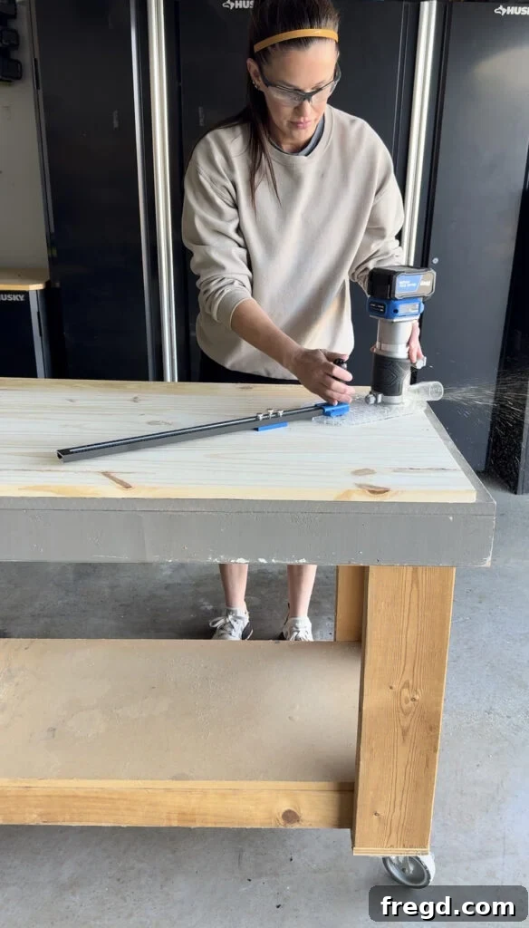 The router making its first pass around the circular path.