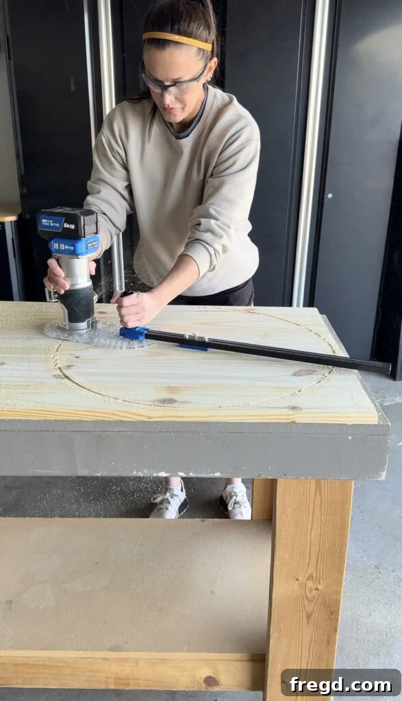 Reattaching the guide arm for the final cuts on the flipped board.