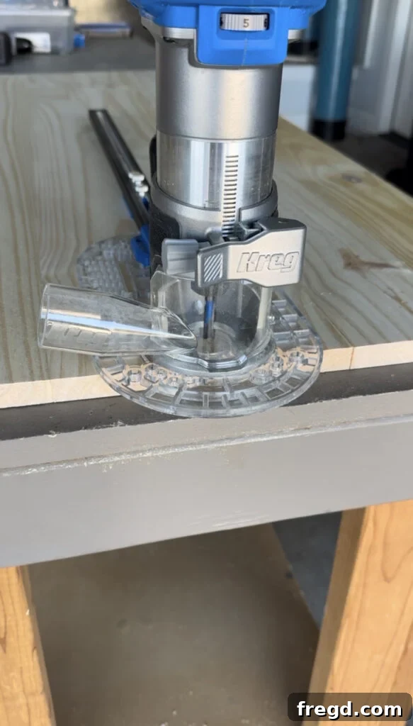 Setting the router bit depth before the first pass.